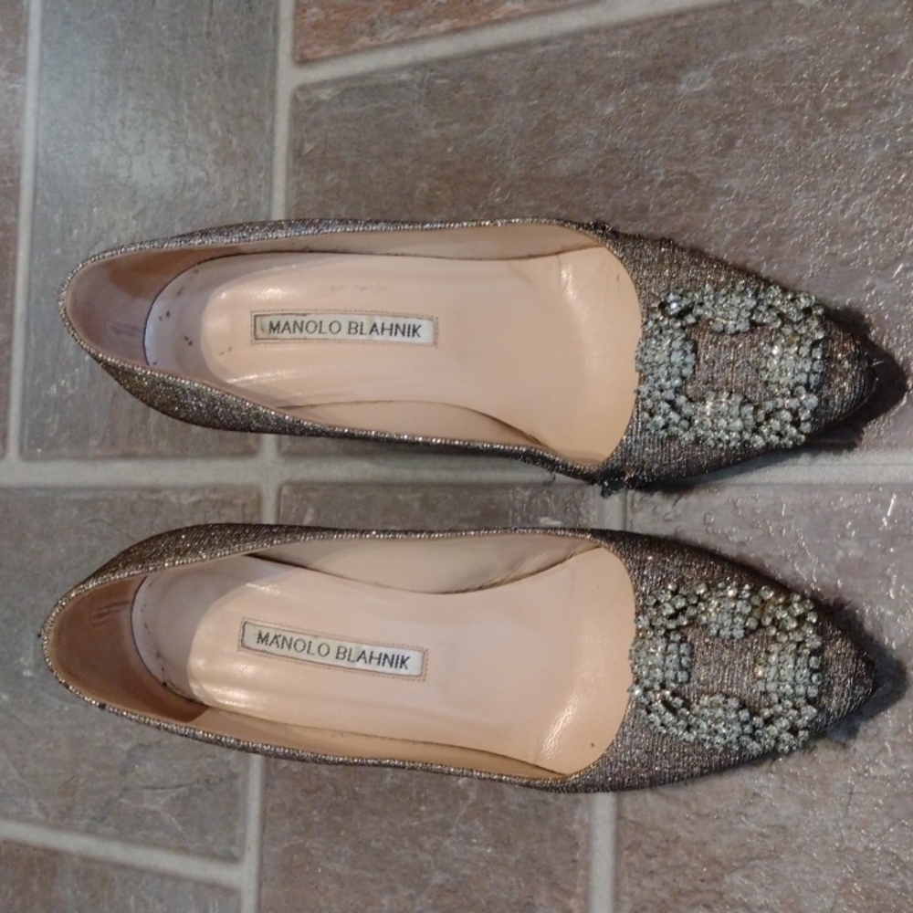 manolo blahnik hangisi crystal glitter pump heel size 36.5 size 6